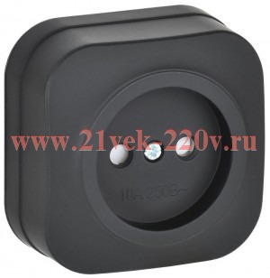 Розетка 1-ая ИЭК GLORY без заземления со шторками открытой установки 10А РСш20-2-ХЧм черный матовый ERH13-K02M-10