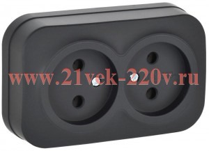 Розетка 2-ая ИЭК GLORY без заземления открытой установки 10А РС22-2-ХЧм черный матовый ERH20-K02M-10