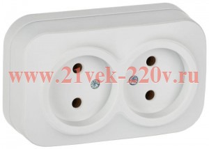 Розетка 2-ая без заземления открытой установки 10А РС22-2-ХБм GLORY IEK белый матовый ERH20-K01M-10
