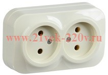 Розетка 2-ая без заземления открытой установки 10А РС22-2-ХК GLORY IEK кремовый ERH20-K33-10