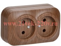 Розетка 2-ая без заземления открытой установки 10А РС22-2-ХД GLORY IEK дуб ERH20-K24-10
