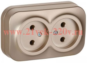 Розетка 2-м ОП GLORY РС22-2-ХШм 10А без заземл. без защ. шторок шампань матов. IEK ERH20-K37M-10