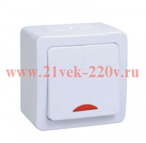 Выключатель одноклавишный с индикацией открытой установки ИЭК Гермес Plus ВС20-1-1-ГПБ IP54 белый EVMP11-K01-10-54-EC
