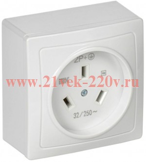 Розетка 1-м ОП Рпл10-К 32А IP20 разборная для плиты с заземл. бел. IEK ERP10-032-K01