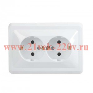 Розетка двойная 2х2P+E Schuko без шторок ИЭК ВЕГА 16А белый (РС12-3-ВБ) ERV21-K01-16-DM