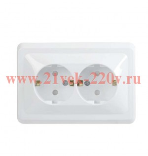 Розетка двойная 2х2P+E Schuko со шторками ИЭК ВЕГА 16А белый (РСш12-3-ВБ) ERV24-K01-16-DM