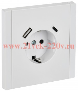 Розетка с зарядкой ИЭК FORTE&PIANO FP247 2Р+Е 16А шторки USB A+C 18Вт белый FP-R14-16-U22-018-K01