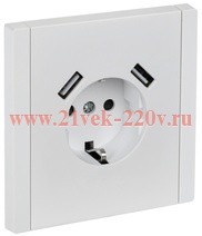 Розетка с зарядкой ИЭК FORTE&PIANO FP245 2Р+Е 16А шторки USB A+A 3,1А белый FP-R14-16-U21-D31-K01
