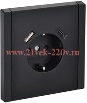 Розетка с зарядкой ИЭК FORTE&PIANO FP147 2Р+Е 16А шторки USB A+C 18Вт черный FP-R14-16-U22-018-K02