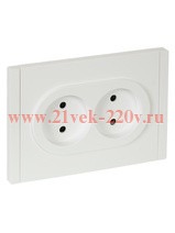Розетка 2-я без заземления в сборе ИЭК FORTE&PIANO FP225 10А шторки автозажим белый FP-R23-10-1-K01