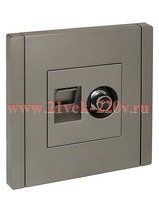 Розетка двойная TV+RJ45 кат.5E ИЭК FORTE&PIANO FP536 сталь FP-AK20-1-K46
