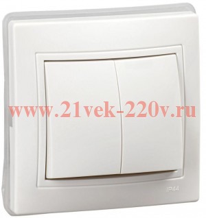 Выключатель 2-клавишный 10А IP44 IEK КВАРТА белый (ВС10-2-0-КБ-44)