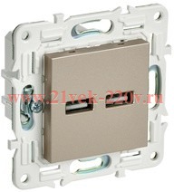 Розетка для зарядки SKANDY SK-R15Sh USB A+A 3,1А шампань IEK