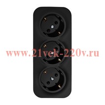 Розетка тройная Legrand Quteo с заземлением со шторками чёрный матовый