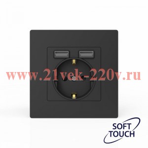 Розетка 1-м СП Pixel с заземл. с 2-мя заряд. устр. USB тип A+A IP20 механизм карбон TOKOV ELECTRIC T