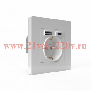 Розетка 1-м СП Pixel с заземл. с 2-мя заряд. устр. USB тип A+C IP20 механизм бел. TOKOV ELECTRIC TKE