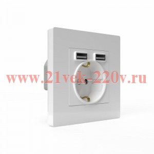 Розетка 1-м СП Pixel с заземл. с 2-мя заряд. устр. USB тип A+A IP20 механизм бел. TOKOV ELECTRIC TKE