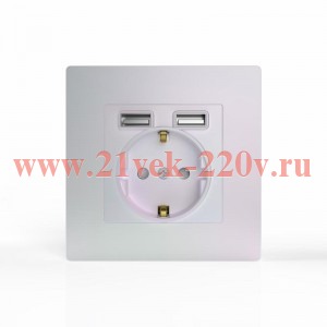 Розетка 1-м СП Pixel с заземл. с 2-мя заряд. устр. USB тип A+A IP20 механизм перламутр. TOKOV ELECTR