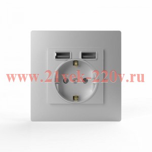 Розетка 1-м СП Pixel с заземл. с 2-мя заряд. устр. USB тип A+A IP20 механизм айс TOKOV ELECTRIC TKE-