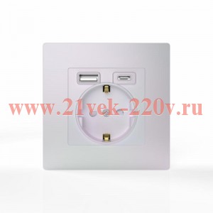 Розетка 1-м СП Pixel с заземл. с 2-мя заряд. устр. USB тип A+C IP20 механизм перламутр. TOKOV ELECTR