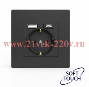 Розетка 1-м СП Pixel с заземл. с 2-мя заряд. устр. USB тип A+C IP20 механизм карбон TOKOV ELECTRIC T