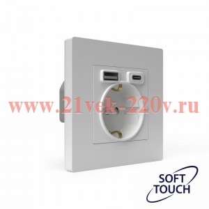 Розетка 1-м СП Pixel с заземл. с 2-мя заряд. устр. USB тип A+C IP20 механизм айс TOKOV ELECTRIC TKE-