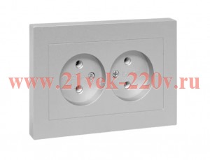 Розетка 2-м СП Эпика 16А без заземл. без защ. шторок с рамкой механизм алюм. EKF UP1-SOA-200