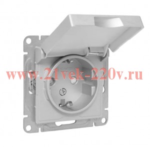 Розетка СП Эпика 16А IP44 с заземл. защ. шторки c крышкой механизм алюм. EKF UP1-SOA-111-44