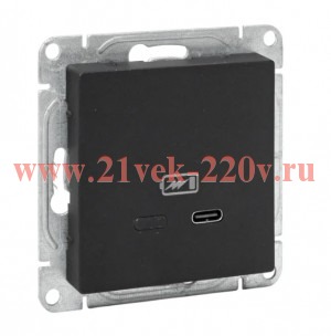 Розетка СП Эпика USB-С быстрая механизм черн. EKF UP1-SOB-USBCF