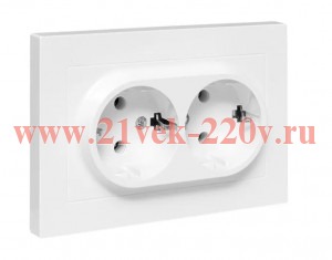 Розетка 2-м СП Эпика 16А с заземл. без защ. шторок с рамкой механизм бел. EKF UP1-SOW-210