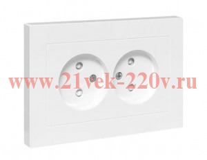 Розетка 2-м СП Эпика 16А без заземл. защ. шторки с рамкой механизм бел. EKF UP1-SOW-201