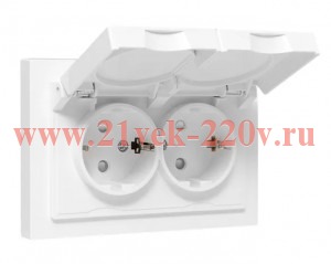Розетка 2-м СП Эпика 16А IP44 с заземл. защ. шторки с рамкой с крышками механизм бел. EKF UP1-SOW-21