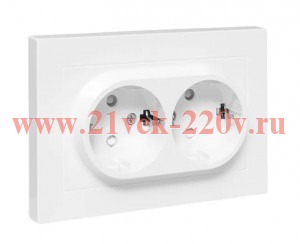 Розетка 2-м СП Эпика 16А с заземл. защ. шторки с рамкой механизм бел. EKF UP1-SOW-211