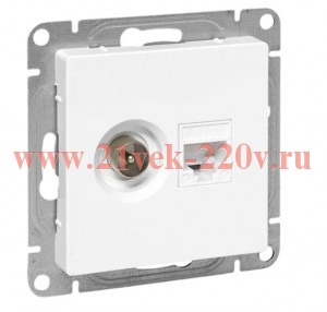 Розетка телевизионная и компьютерная СП Эпика TV+RJ45 кат.5 механизм бел. EKF UP1-SOW-TV+RJ