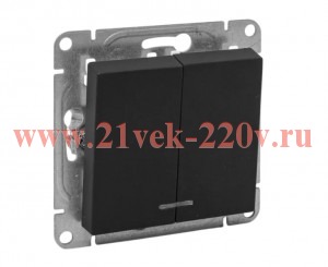 Выключатель 2-кл. СП Эпика с подсветкой механизм черн. EKF UP1-SWB-24