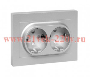 Розетка 2-м СП Эпика 16А с заземл. защ. шторки с рамкой механизм алюм. EKF UP1-SOA-211