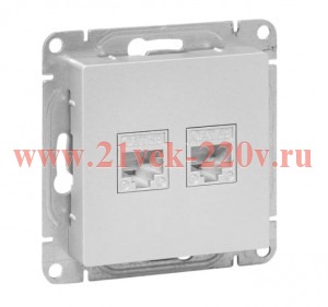 Розетка компьютерная 2-м СП Эпика RJ45 кат.5 механизм алюм. EKF UP1-SOA-2RJ45-5