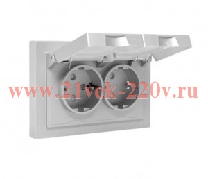 Розетка 2-м СП Эпика 16А IP44 с заземл. защ. шторки с рамкой с крышками механизм алюм. EKF UP1-SOA-2