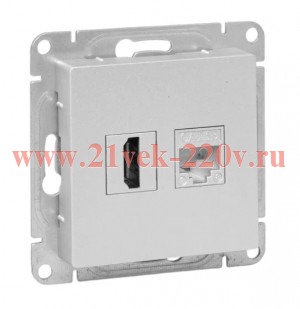 Розетка СП Эпика HDMI+RJ45 (cat5) механизм алюм. EKF UP1-SOA-HDMI+RJ45