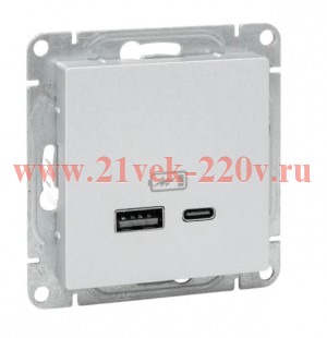 Розетка СП Эпика USB-A+С механизм алюм. EKF UP1-SOA-USBA+USBC