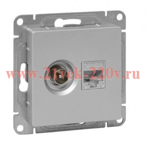 Розетка телевизионная и компьютерная СП Эпика TV+RJ45 кат.5 механизм алюм. EKF UP1-SOA-TV+RJ