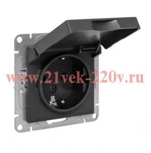 Розетка СП Эпика 16А IP44 с заземл. защ. шторки c крышкой механизм черн. EKF UP1-SOB-111-44