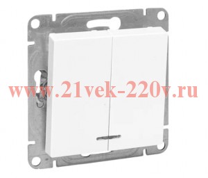 Выключатель 2-кл. СП Эпика с подсветкой механизм бел. EKF UP1-SWW-24