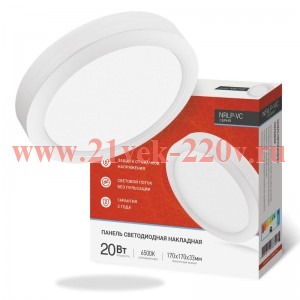 Светильник светодиодный NRLP-VC круглый накладной 20Вт 230В 6500К 1600лм 170мм IP40 панель бел. IN H
