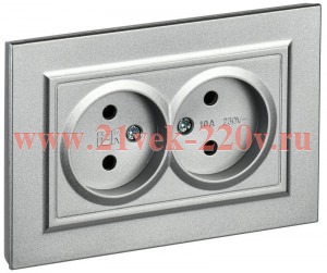 Розетка ИЭК BRITE 2х2P без заземления двойная 10А алюминий в сборе (РС12-2-БрА) BR-R20-10-K47-F