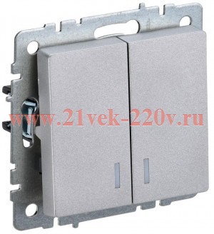 Выключатель 2-клавишный ИЭК BRITE с индикацией 10А алюминий (ВС10-2-1-БрА) BR-V20-1-10-K47