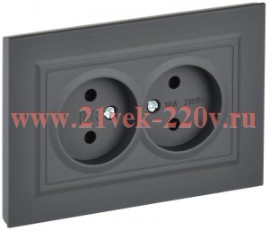 Розетка 2-м СП BRITE РС12-2-БрГ 10А в сборе без заземл. без защ. шторок графит IEK BR-R20-10-K53-F