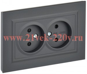 Розетка 2-м СП BRITE РСш12-2-БрГ 10А в сборе без заземл. защ. шторки графит IEK BR-R23-10-K53-F