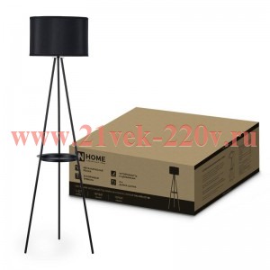 Светильник напольный под лампу ТНО 04ПВ-Е27-BB 230В полка черн. абажур/черн. тренога IN HOME 4690612