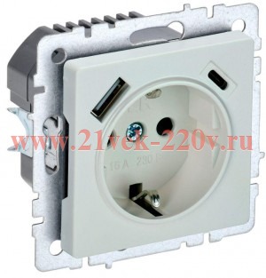 Зарядка ИЭК BRITE розетка 2Р+Е со шторками 16А с USB A+С 3,1А жемчуг (РЮш11-1-БрЖ) BR-R14-16-U22-018-K36